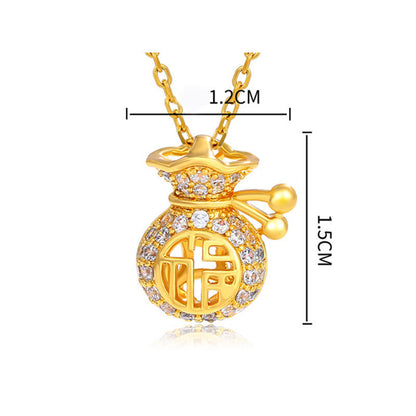 24K Gold Plated Fu Character Fortune Money Bag Necklace Pendant