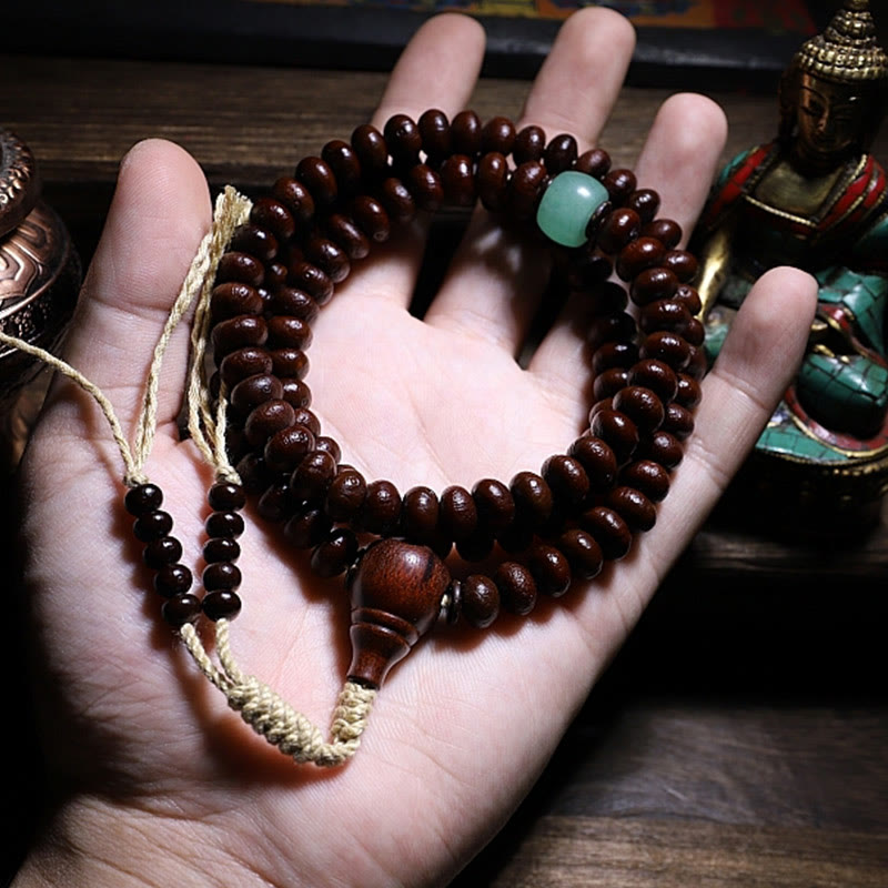 Pulsera de armonía Dorje de cobre con cuentas Dzi de tres ojos y semilla de Bodhi morada de Mythstone Natural Tibet de 108 cuentas Mala