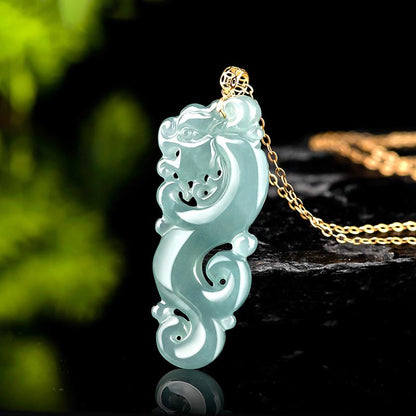 Mythstone 18K Gold Plated 925 Sterling Silver Year of the Dragon Jade Abundance Necklace Pendant