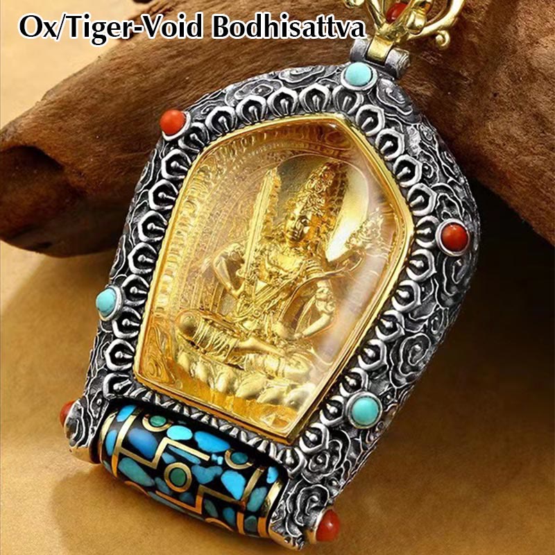 Mythstone Tibet Chinese Zodiac Natal Buddha Thangka Prosperity Rotatable Dzi Bead Necklace Pendant