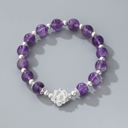 Mythstone 925 Sterling Silver Natural Amethyst Lotus Spiritual Bracelet