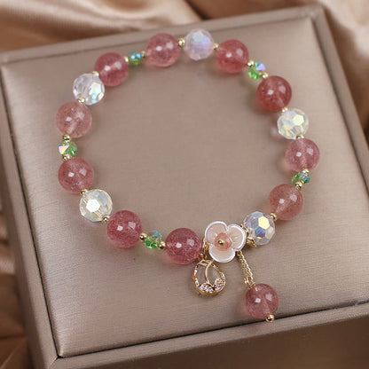 Mythstone Strawberry Quartz Rutilated Quartz Fluorite Flower Healing Bracelet