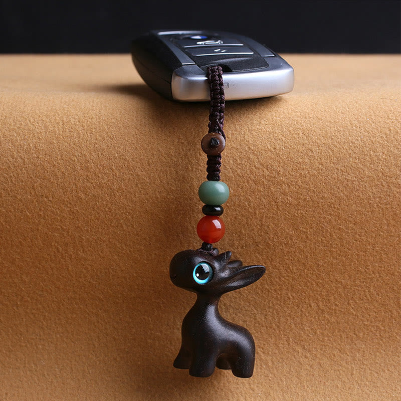 Mythstone Sandalwood Small Leaf Red Sandalwood Ebony Wood Green Sandalwood Lucky Mini Deer Carved Protection Key Chain Phone Hanging Decoration