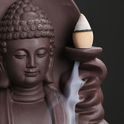 Mythstone Tibetan Avalokitesvara Buddha Lotus Healing Backflow Smoke Fountain Incense Burner