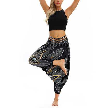 Mythstone Boho Feather Yoga Pants Hippie Harem Trousers Sports Fitness Dance Women's Pants