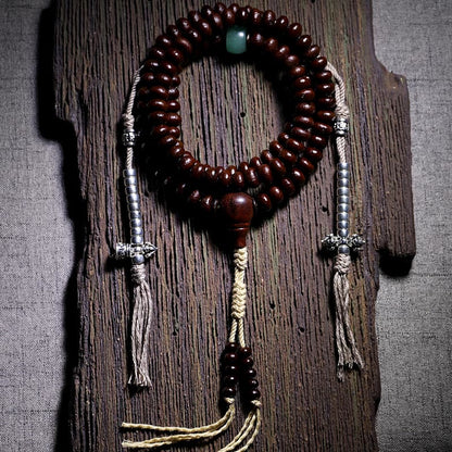 Pulsera de armonía Dorje de cobre con cuentas Dzi de tres ojos y semilla de Bodhi morada de Mythstone Natural Tibet de 108 cuentas Mala