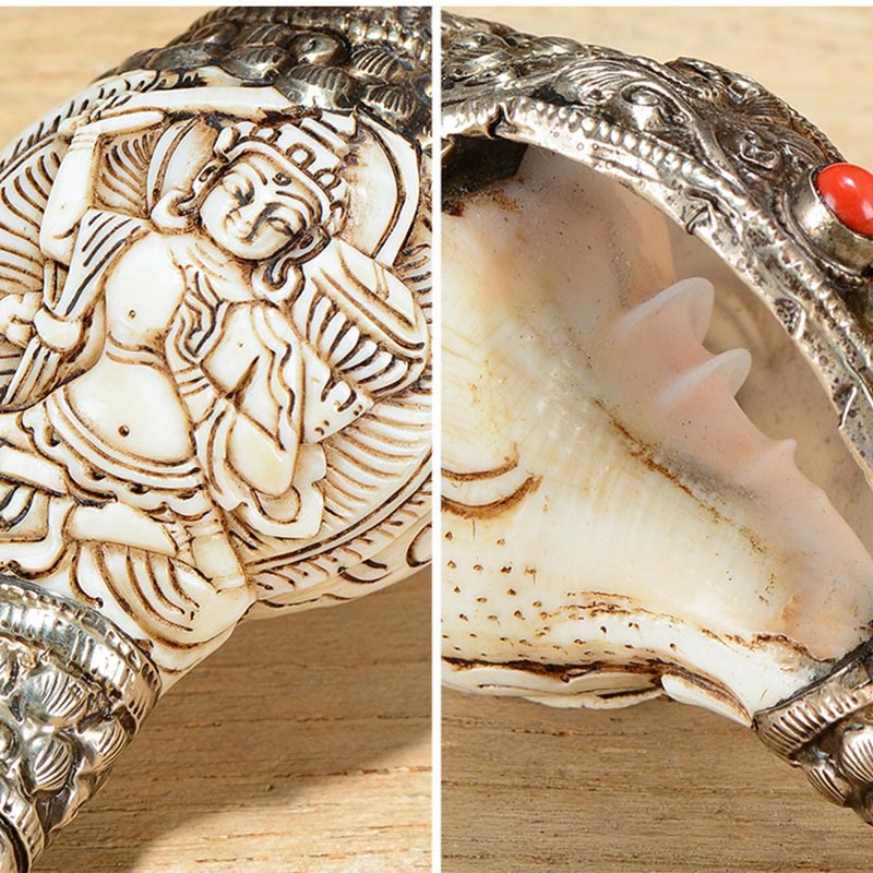 Mythstone Tibetan Handmade Engraved Shankha Buddha Conch Shell Wealth Positive Decoration