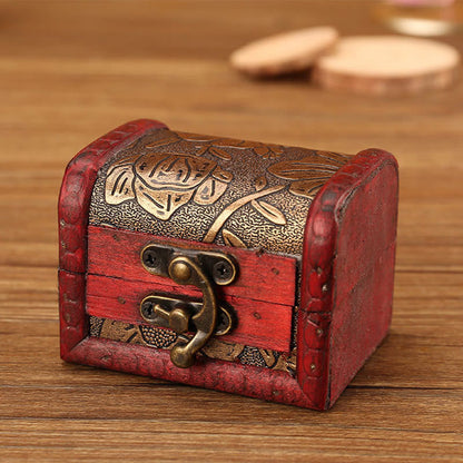 Mythstone Retro Small Wood Jewelry Box Lotus Golden Grape Copper Coin Daffodil Grass Flower Jewelry Storage Box