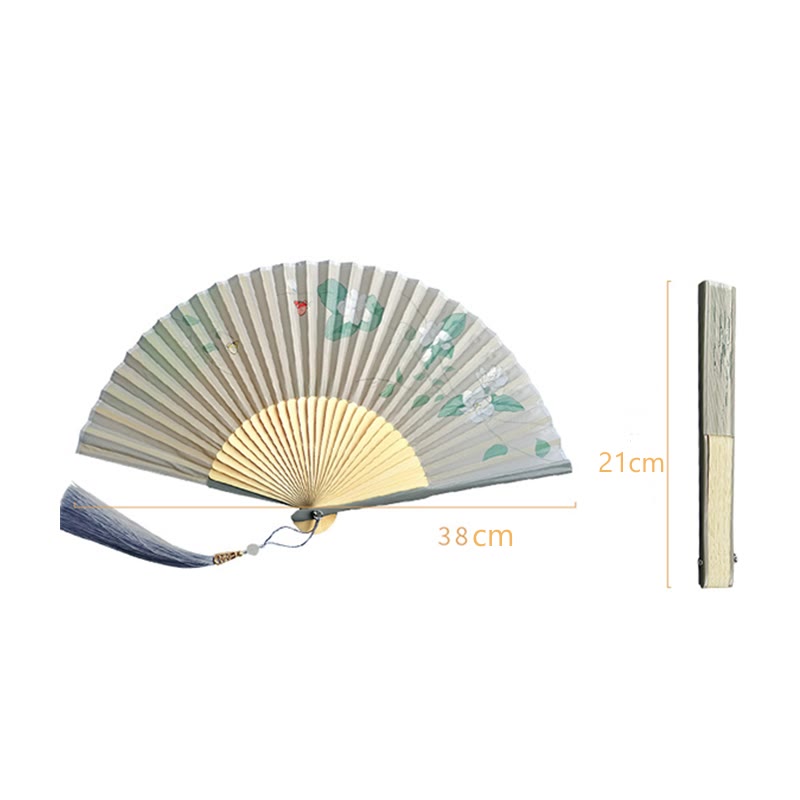 Mythstone Jasmine Flowers Handheld Bamboo Folding Fan