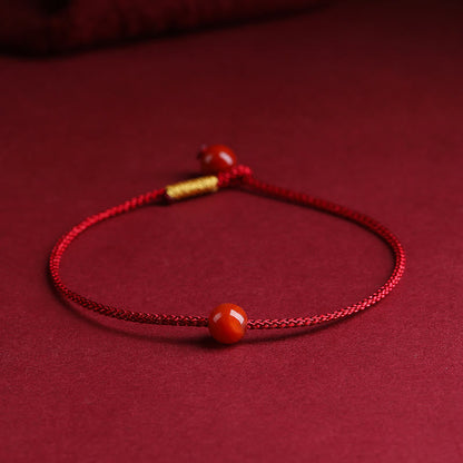 Mythstone Natural Cinnabar Red Agate Blessing Red String Bracelet