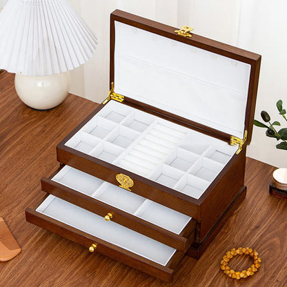 Mythstone Retro Wooden Jewelry Box Three-Layer Jewelry Storage Box