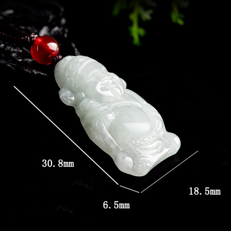 Mythstone Natural Jade Chinese God of Wealth Caishen Ingot Luck Necklace Pendant