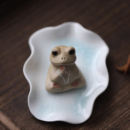 Mythstone Meditating Ceramic Small Frog Statue Decoration