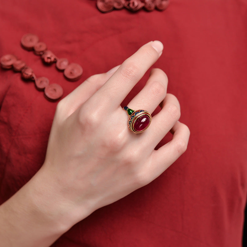 Mythstone 925 Sterling Silver Red Corundum Courage Ring