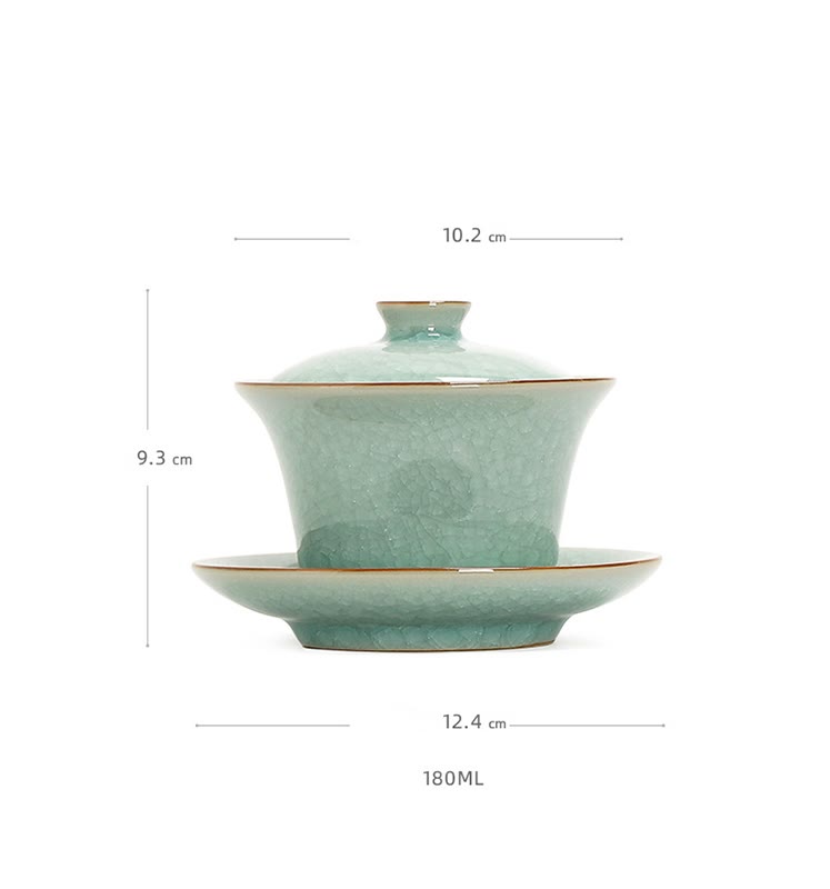 Mythstone Retro Green Ice Glaze Ceramic Gaiwan Sancai Teacup Kung Fu Tea Cup And Saucer With Lid