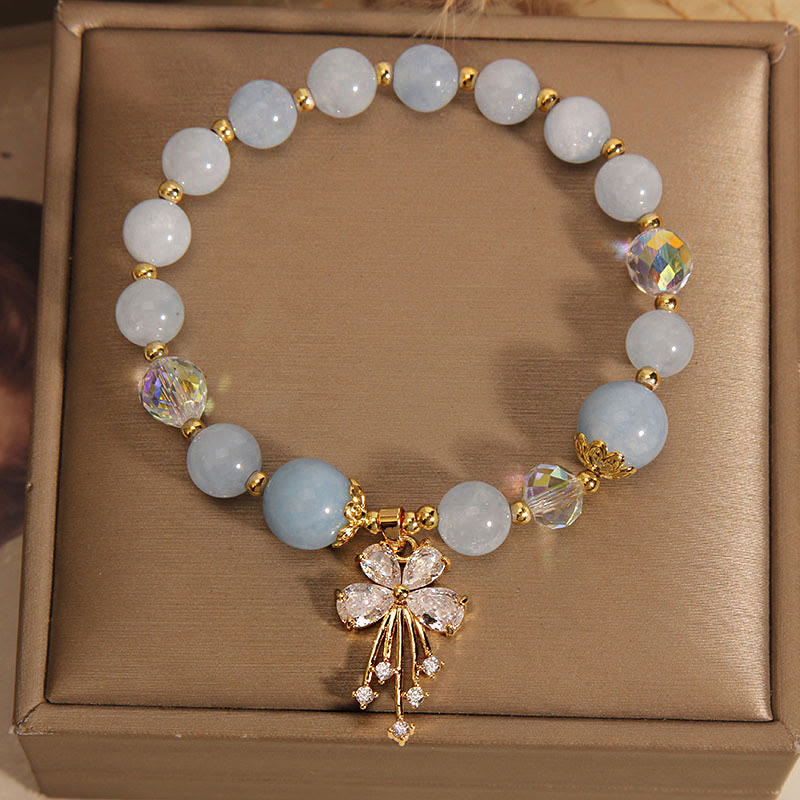 Mythstone Aquamarine Pink Crystal Healing Zircon Butterfly Charm Bracelet