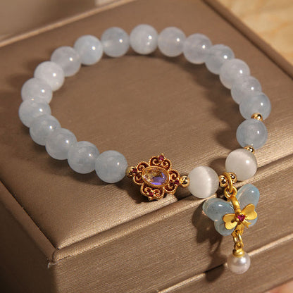 Mythstone Aquamarine Cat's Eye Healing Butterfly Pearl Charm Bracelet