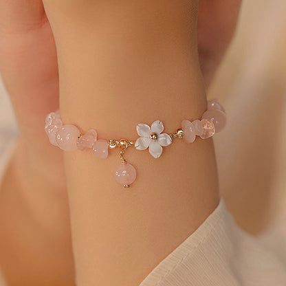 MythStone 14k Gold Plated Natural Pink Crystal Flower Love Bracelet