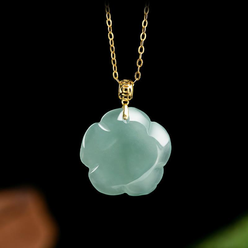 Mythstone 18K Gold 925 Sterling Silver Natural Jade Rose Luck Necklace Pendant