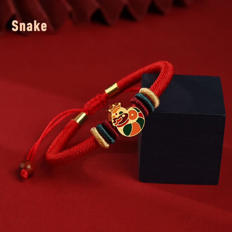 Pulsera trenzada roja con el año del dragón y la suerte del zodíaco chino hecha a mano en plata de ley 925 de Mythstone 