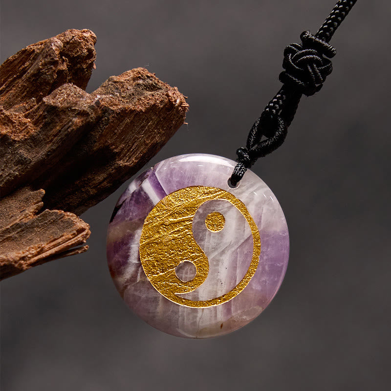 Mythstone Various Crystal Amethyst Tiger Eye Green Aventurine Yin Yang Spiritual Necklace Pendant