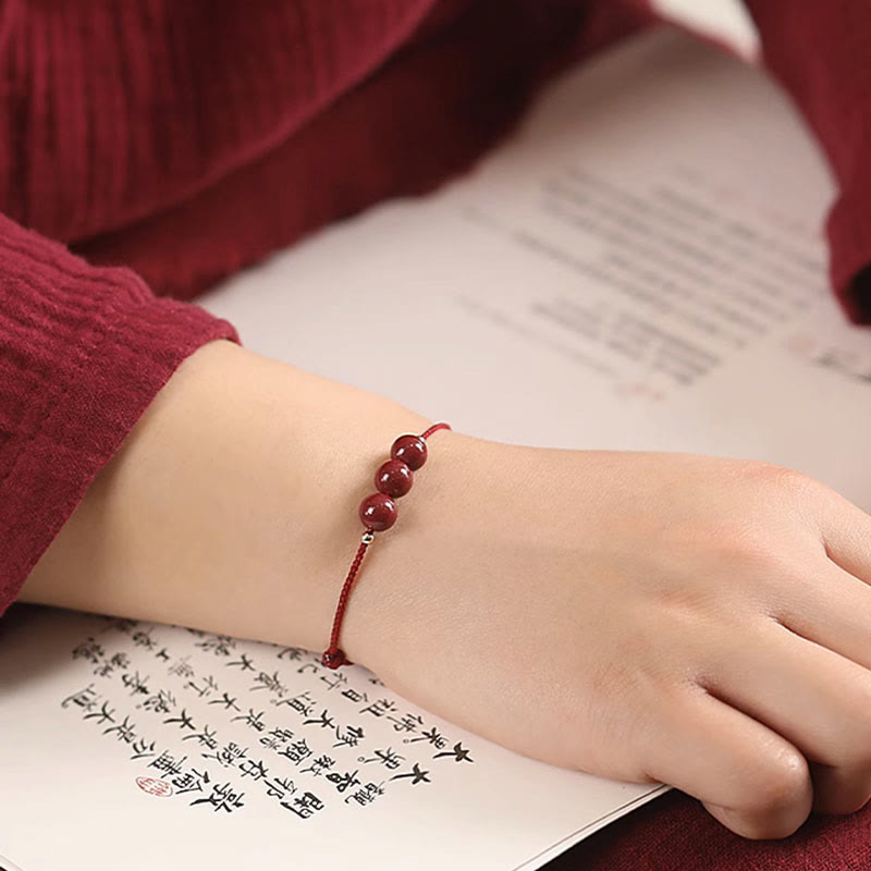 Mytthstone Natural Lucky Cinnabar Bead Blessing String Bracelet Anklet