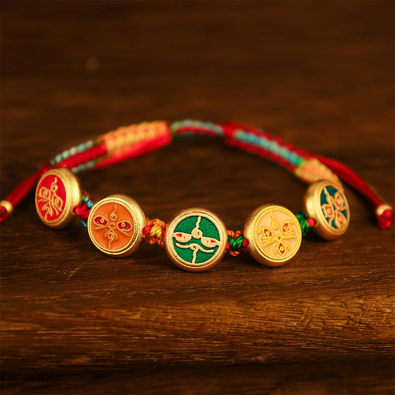 Mythstone Tibetan Five God Of Wealth Colorful Rope Braided Luck Bracelet