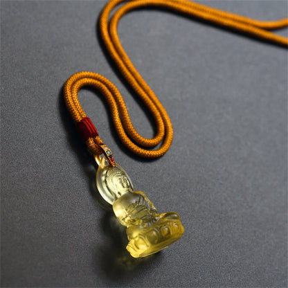 Mythstone Blue Tathagata Buddha Medicine Buddha Liuli Crystal Serenity Amulet Necklace Pendant