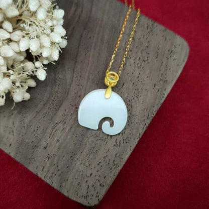 Mythstone White Jade Elephant Luck Fortune Necklace Pendant