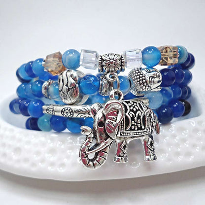 MythStone Natural Agate Elephant Buddha Hope Bracelet