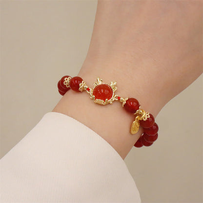 Mythstone Year of the Dragon Red Agate Jade Peace Buckle Fu Character Success Bracelet