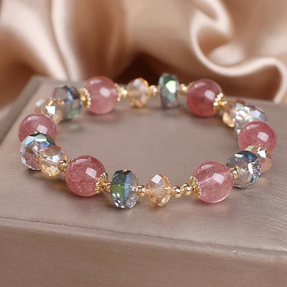 Mythstone Natural Strawberry Quartz Colorful Crystal Positive Bracelet