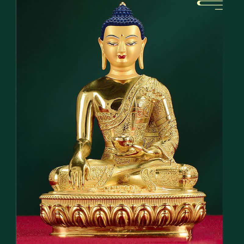 Mythstone Buddha Shakyamuni Figurine Enlightenment Copper Statue Home Offering Decoration