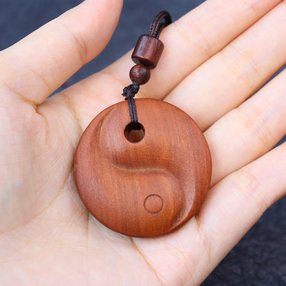 Mythstone Lightning Struck Jujube Wood Yin Yang Luck Protection Necklace Pendant