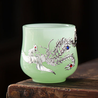 Mythstone Lotus Dragon Phoenix Flower Ceramic Teacup Tea Cups