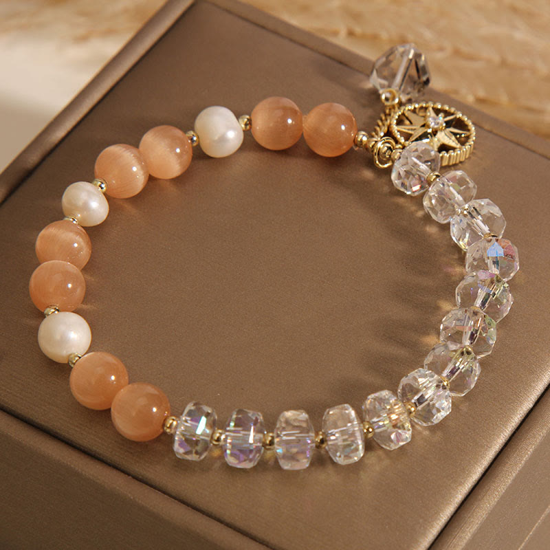 Mythstone Orange Cat's Eye White Crystal Star Support Bracelet