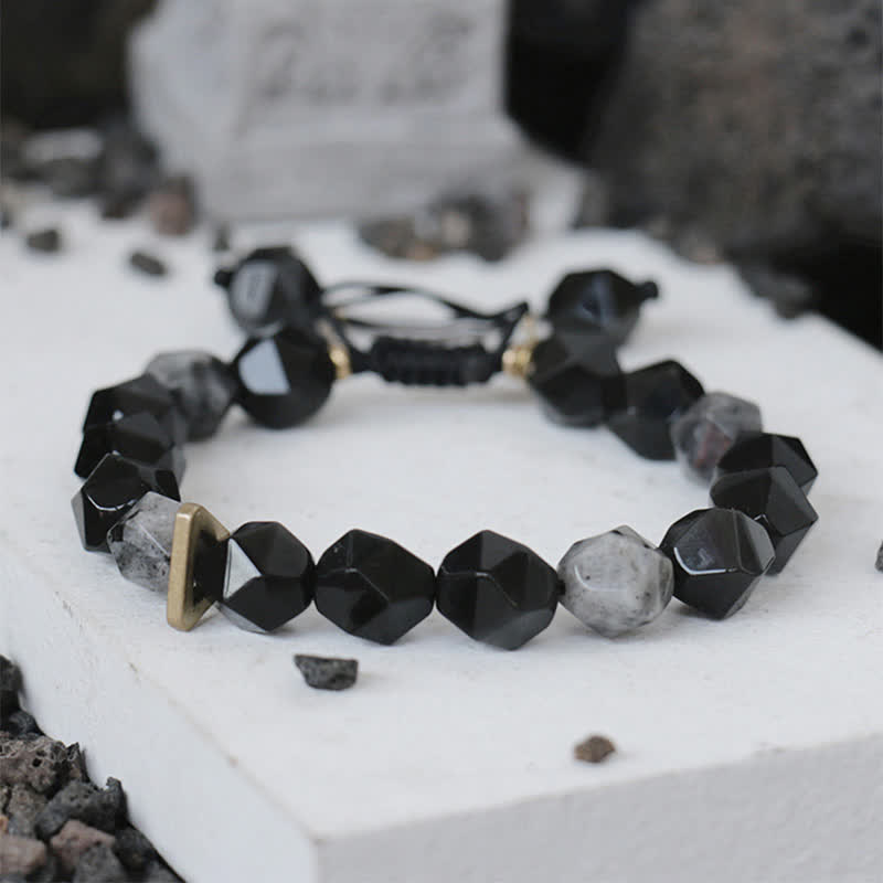 Pulsera purificadora con piedra de obsidiana negra y purpurina negra Mythstone 