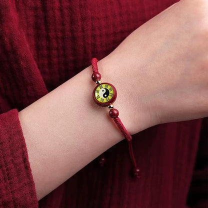 Mythstone Lucky Cinnabar Red String Yin Yang Symbol Bagua Blessing Bracelet