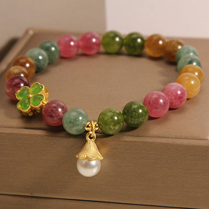 Pulsera de la sabiduría con flor de trébol de cuatro hojas y turmalina colorida Mythstone 