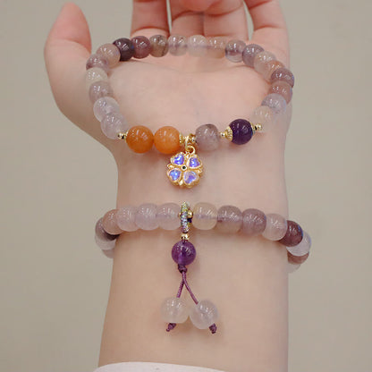 Mythstone Natural Purple Golden Silk Jade Violet Flower Bead Charm Wealth Bracelet