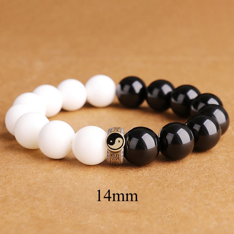 Mythstone 925 Sterling Silver Black Obsidian White Shell Yin Yang Strength Bracelet