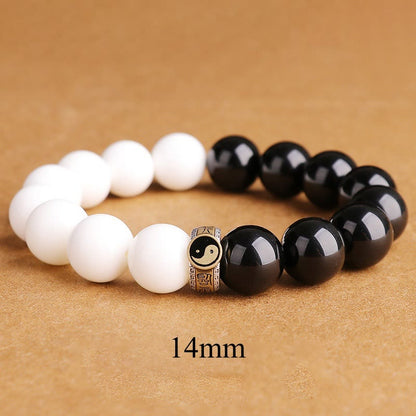 Mythstone 925 Sterling Silver Black Obsidian White Shell Yin Yang Strength Bracelet