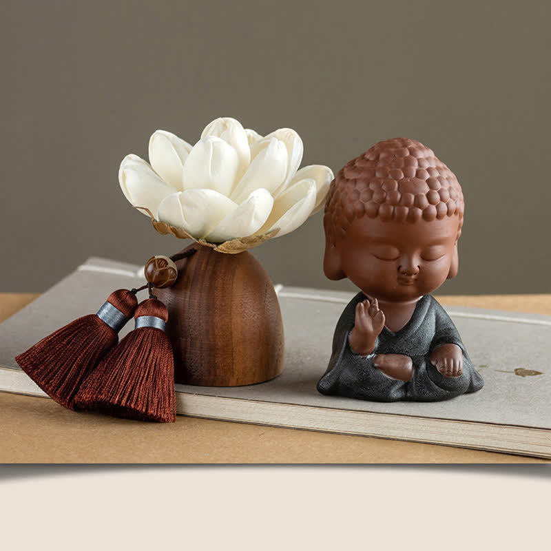 Mythstone Black Peach Wood Buddha Flower Calm Cure Decorations