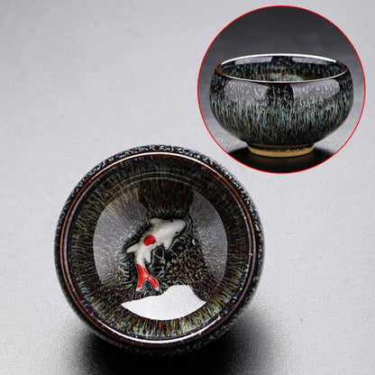 Mythstone Small Koi Fish Kiln Change Chinese Jianzhan Ceramic Teacup Kung Fu Tea Cup 60ml