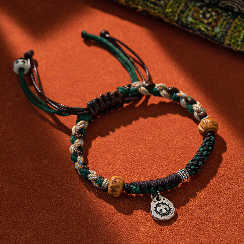 Pulsera de cuerda de la riqueza con cuentas tibetanas Dzi y hueso de yak de ágata