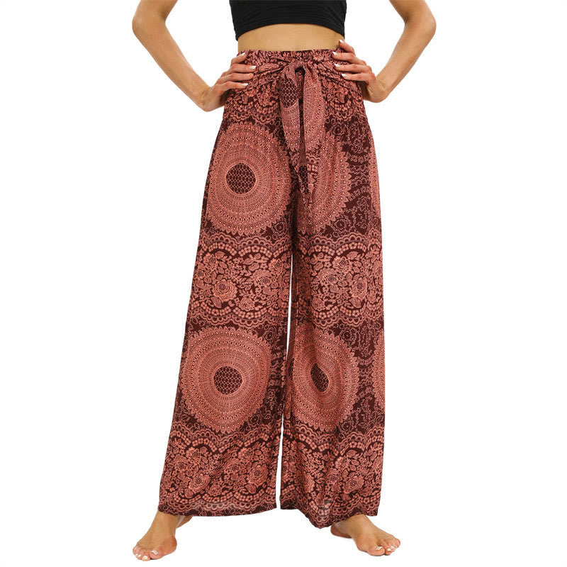 Mythstone Boho Lace-up Wide Leg Pants Women's Yoga Pants