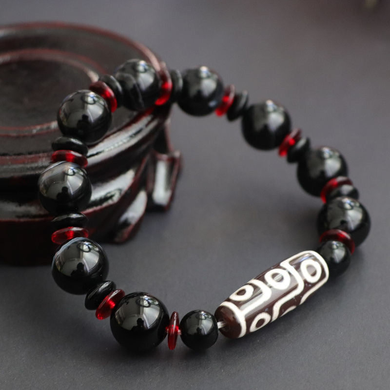 Mythstone Black Onyx Nine-Eye Dzi Bead Wealth Protection Bracelet