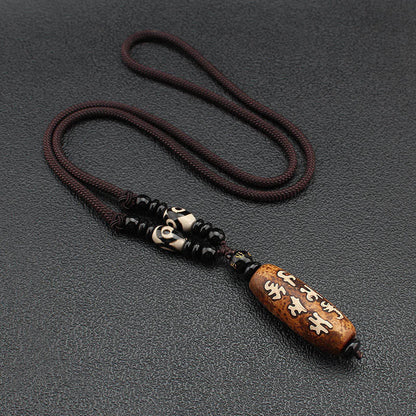 Mythstone Tibet Om Mani Padme Hum Dzi Bead Avalokitesvara Pattern Wealth Necklace Pendant