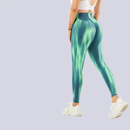 Mythstone Seamless Tie Dye Print Pants Sports High Waist Leggings Women's Yoga Pants