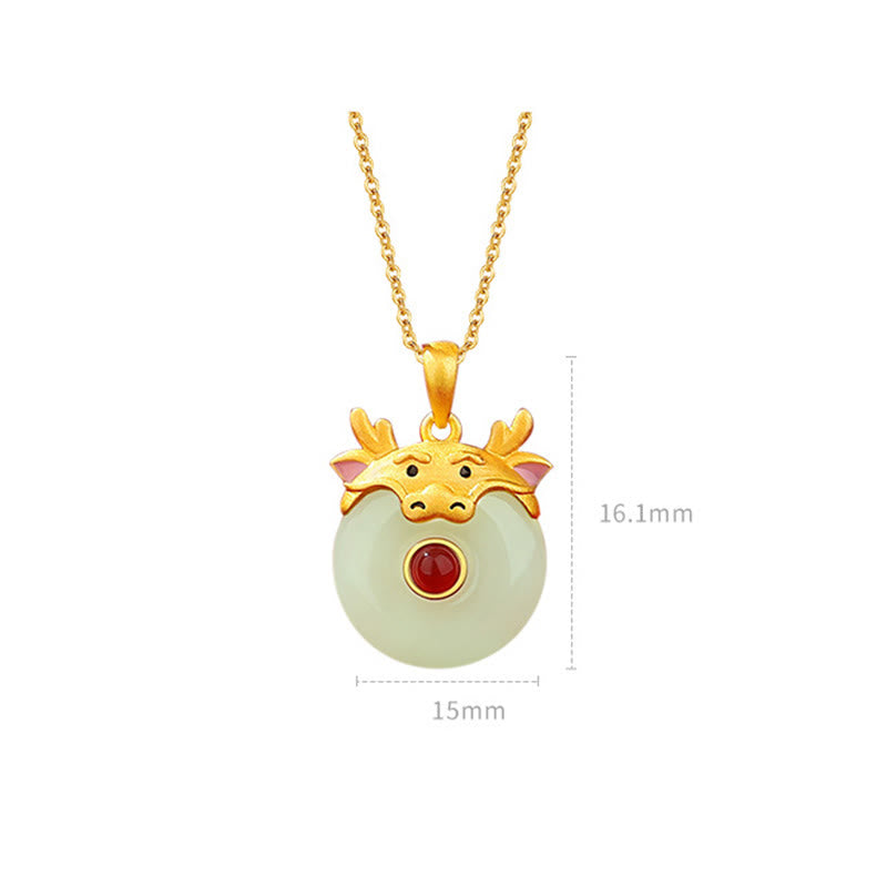 Mythstone 925 Sterling Silver Hetian Jade Chinese Zodiac Year of the Dragon Red Agate Luck Protection Necklace Pendant